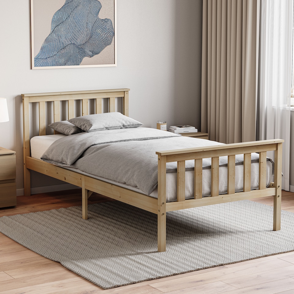 image 1 of Vida Designs Milan 3ft Single Bed Wood Frame, High Foot End, Pine, 90 x 190cm