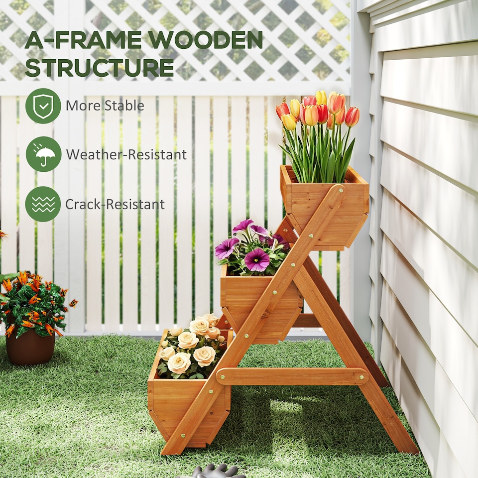 image 1 of Outsunny 3 Tier Raised Garden Bed Wooden Elevated Planter Box Kit, Brown