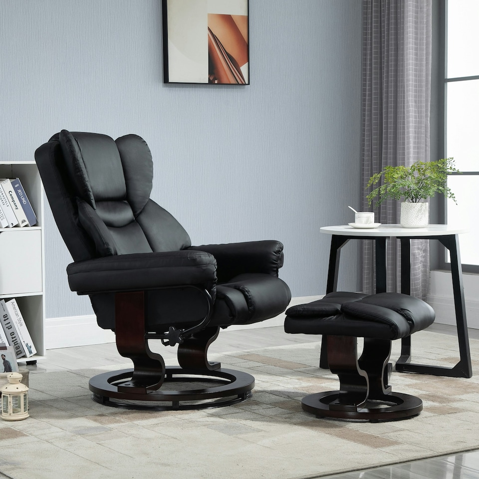 image 1 of HOMCOM PU Leather Manual Reclining Armchair Footstool Padded Seat Black