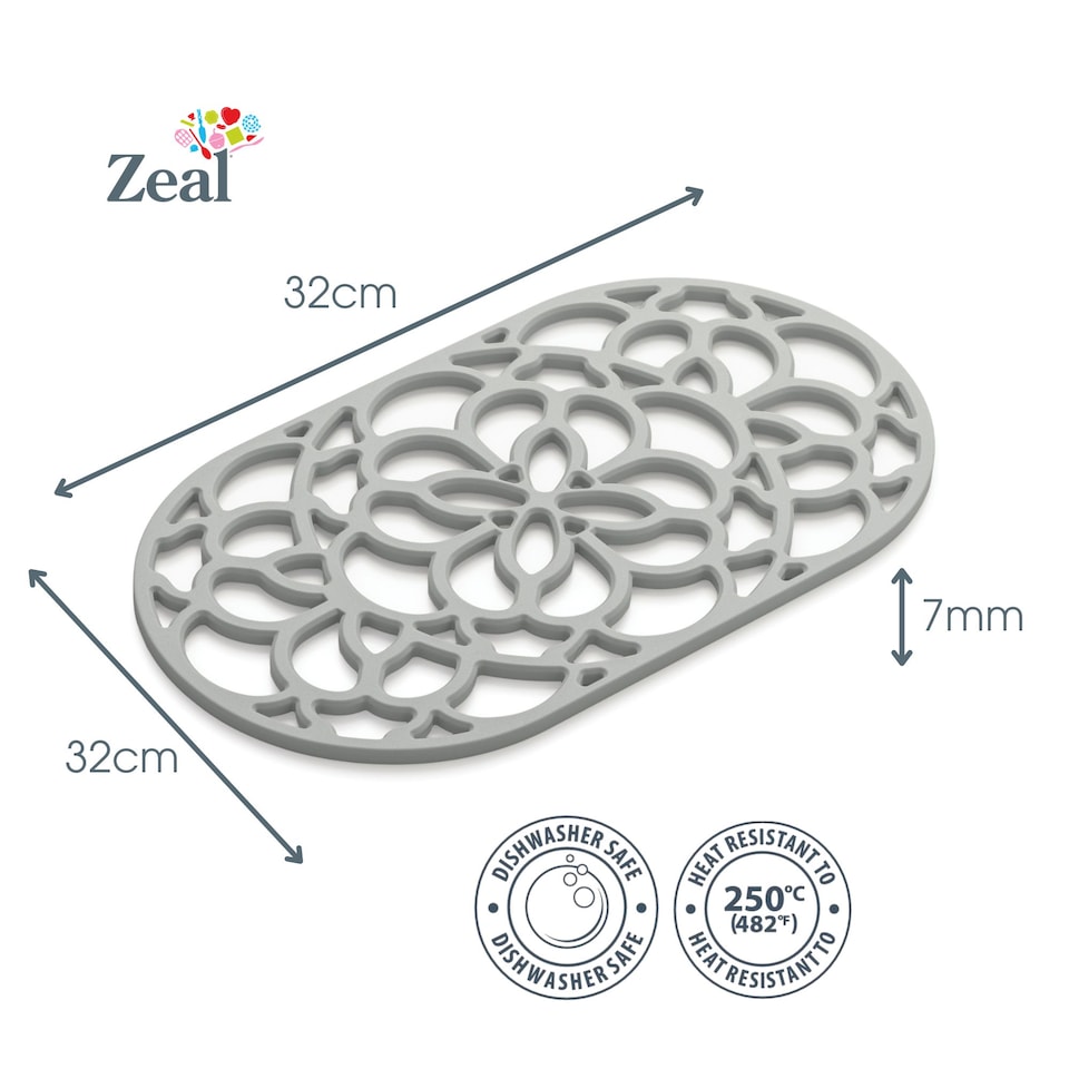image 1 of Zeal Large Oval Silicone Heritage Trivet, 32cm, French Grey
