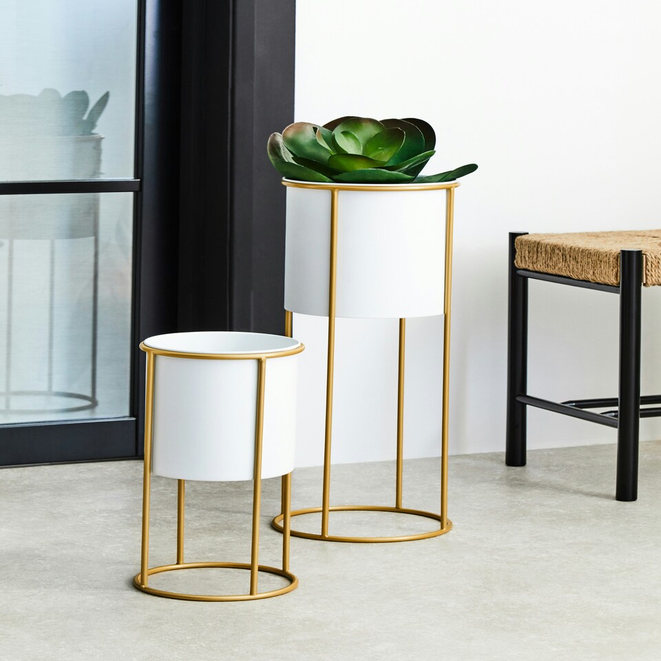 image 1 of Interiors by Premier Sleek And Sturdy Large Black And Gold Floor Standing Planter, Stylish And Functional Outdoor Garden Pots White