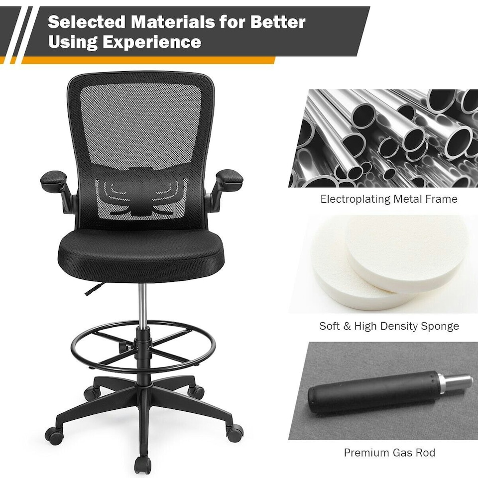 image 1 of COSTWAY High Back Mesh Drafting Chair Tall Office Chair Black