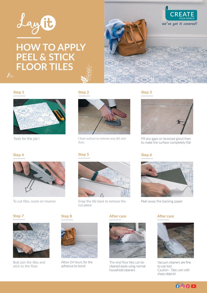 image 1 of d-c-fix Oriental Tiles 30.48 x 30.48cm Self-adhesive Vinyl Floor Tiles Pack 33 | 3sqm