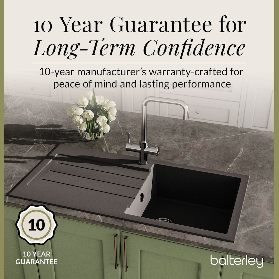 image 1 of Balterley 100cm Kitchen Single Bowl Composite Inset Sink with Overflow & Reversible Drainer