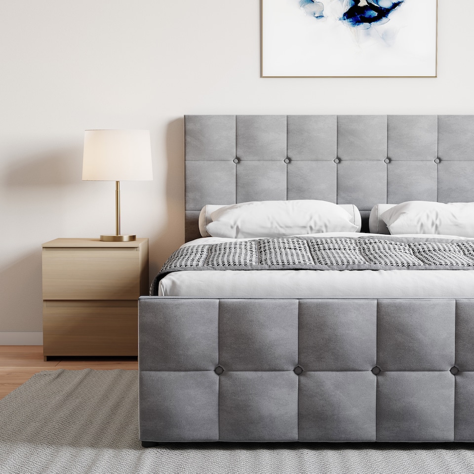 image 1 of Vida Designs Valentina 5ft King Size Ottoman Bed Storage Fabric Upholstered, Light Grey Velvet, 150 x 200cm