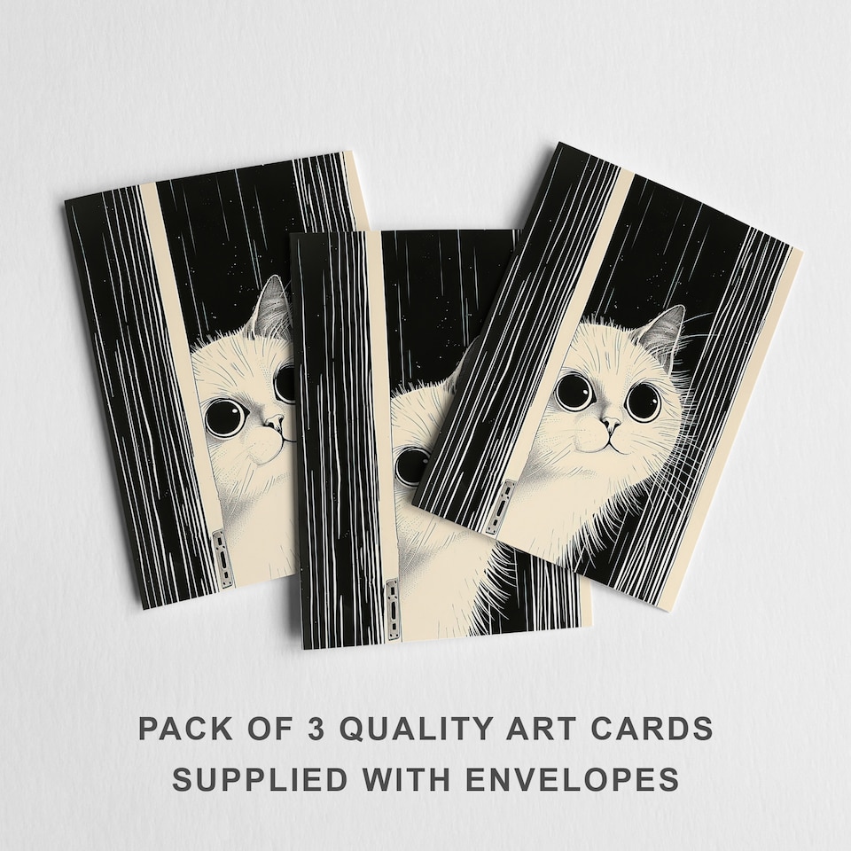 image 1 of Cute Black White Kitty Greeting Card Pet Portrait Any Occasion Set of 3 Blank