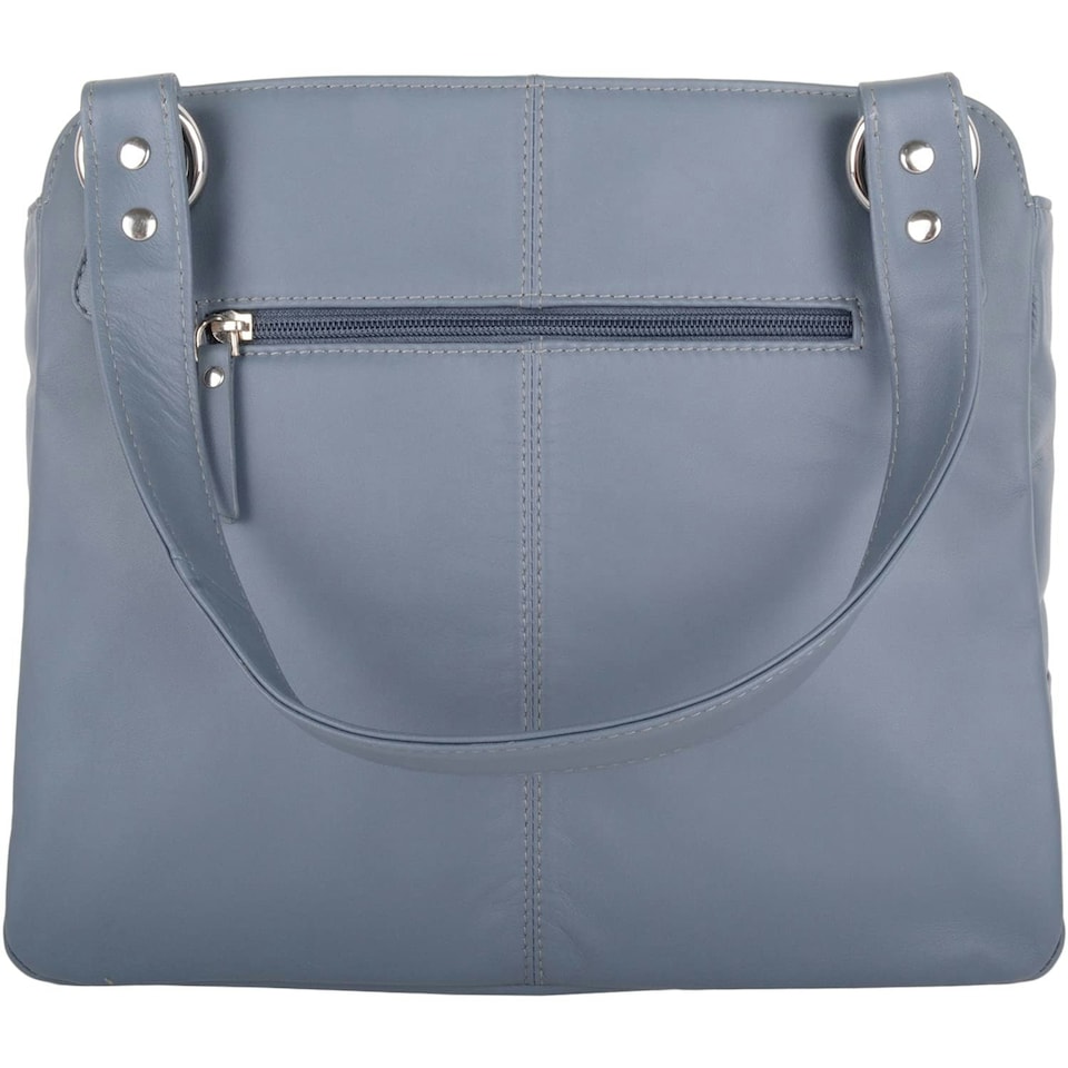image 1 of Large Genuine Soft Leather Shoulder Contrast Stitch Handbag Blue | Denim