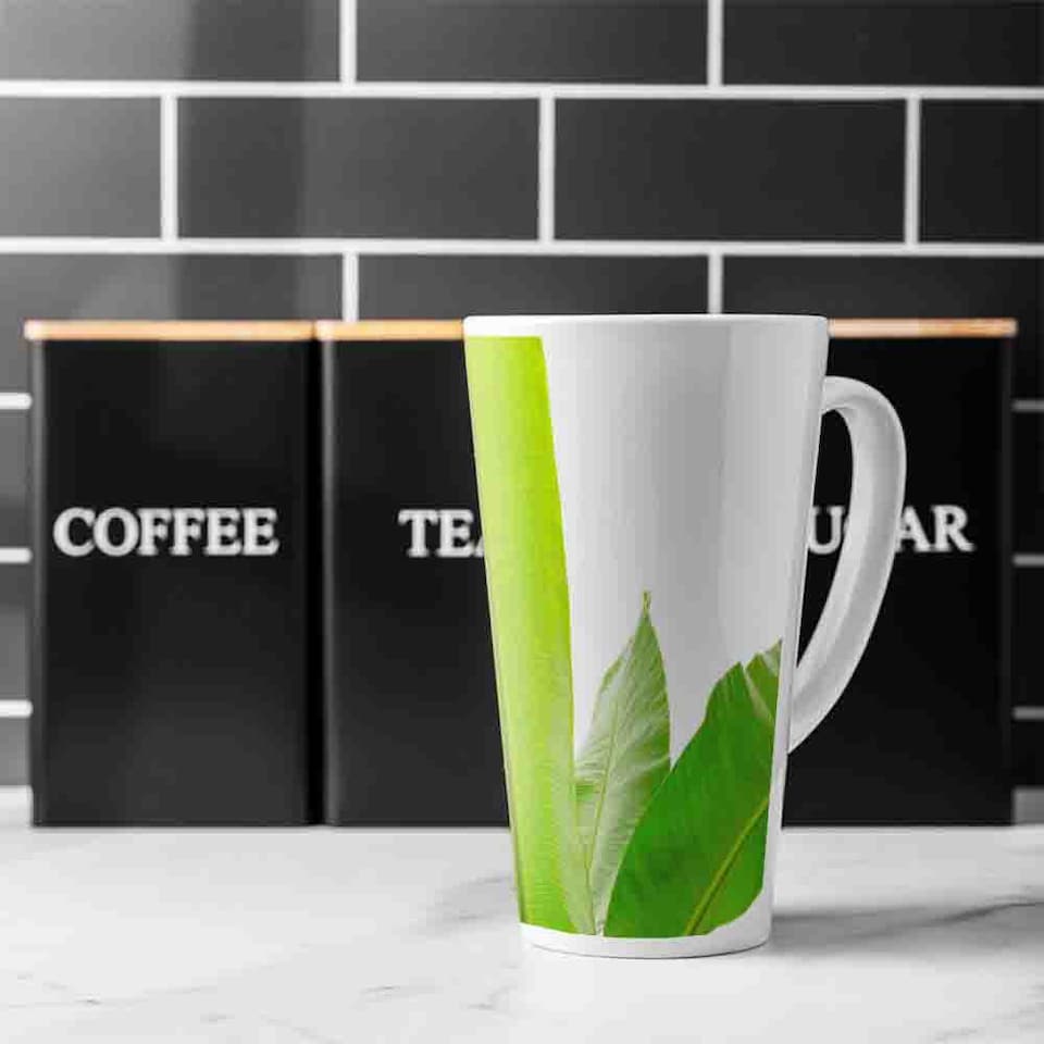 image 1 of Green Leaves On White Latte Mug