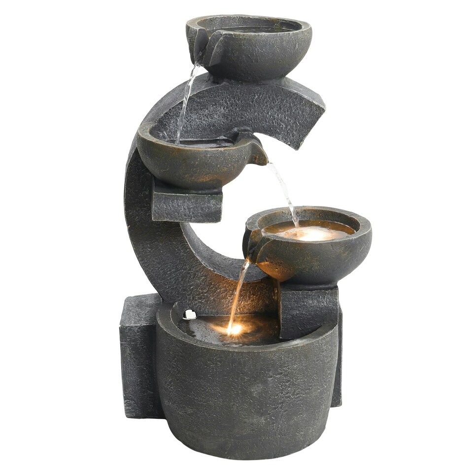 image 1 of Living and Home Outdoor Electric Water Fountain Rockery Decor with 2 Lights Multi