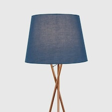 ValueLights Camden Copper Tripod Floor Lamp Navy Taper Shade & Bulb Blue