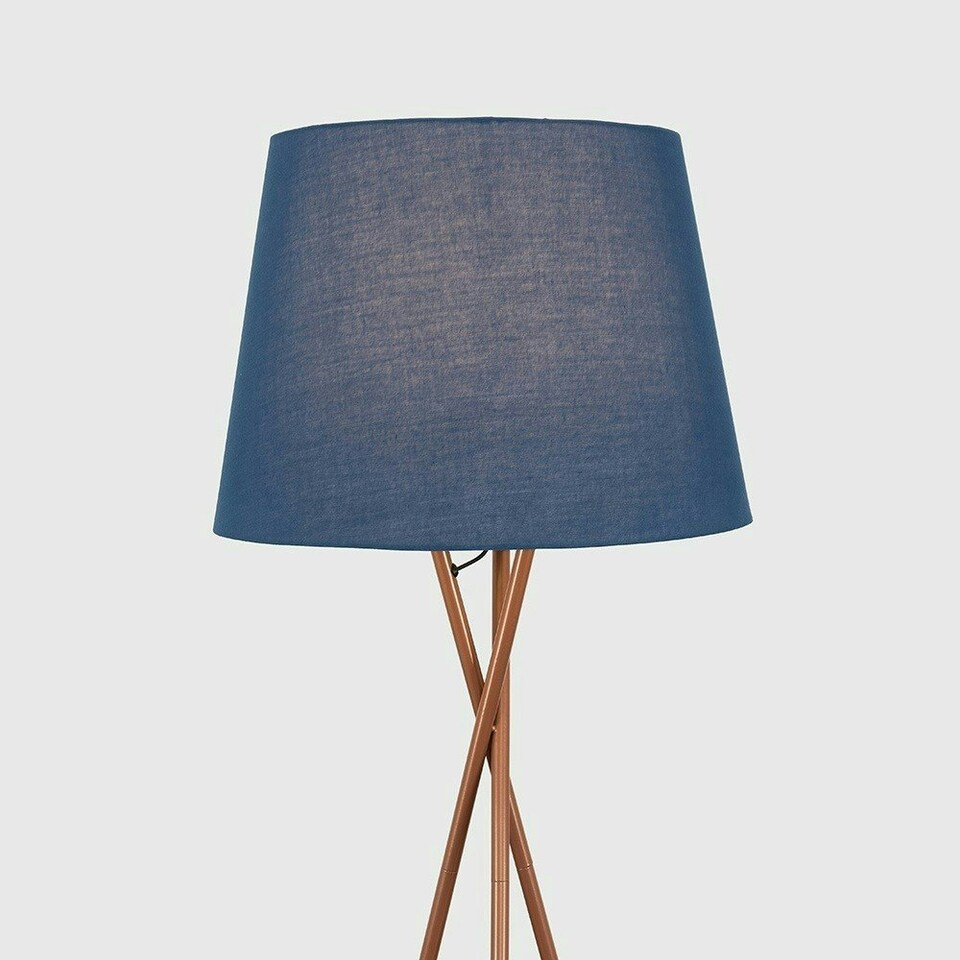 image 1 of ValueLights Camden Copper Tripod Floor Lamp Navy Taper Shade & Bulb Blue