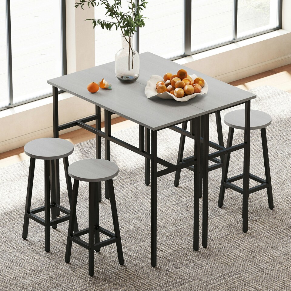 image 1 of HOMCOM 6-Piece Industrial Bar Table Set, 2 Kitchen Tables with 4 Stools, Grey