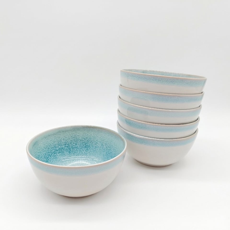 image 1 of Reactive Blue Glaze Dinnerware Cereal Bowl 4pc Set 14cm