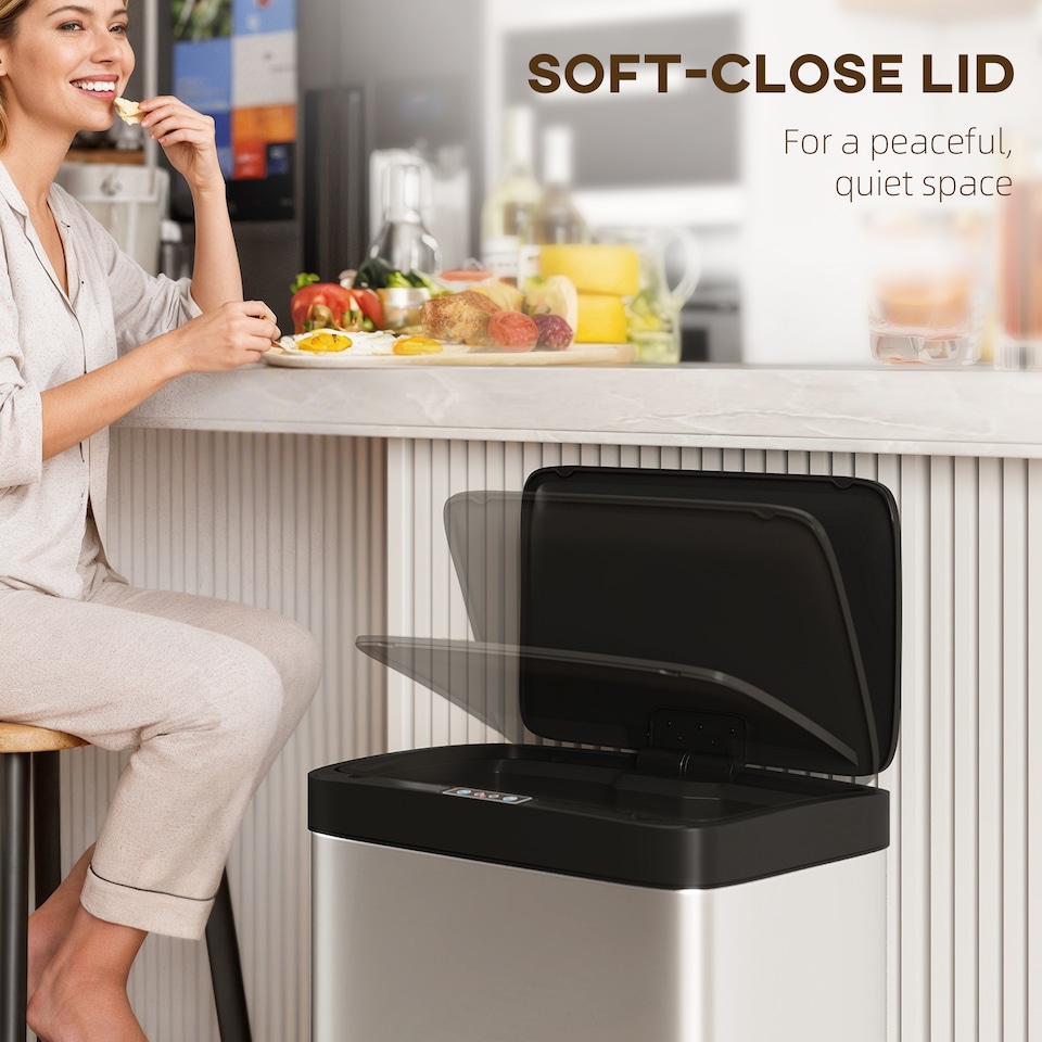 image 1 of HOMCOM 45L Sensor Bin, Stainless Steel Kitchen Bin with Automatic Close