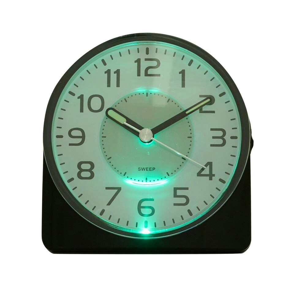 image 1 of Hometime Silent Sweep Round Face Blinking Light Alarm Clock  - Black