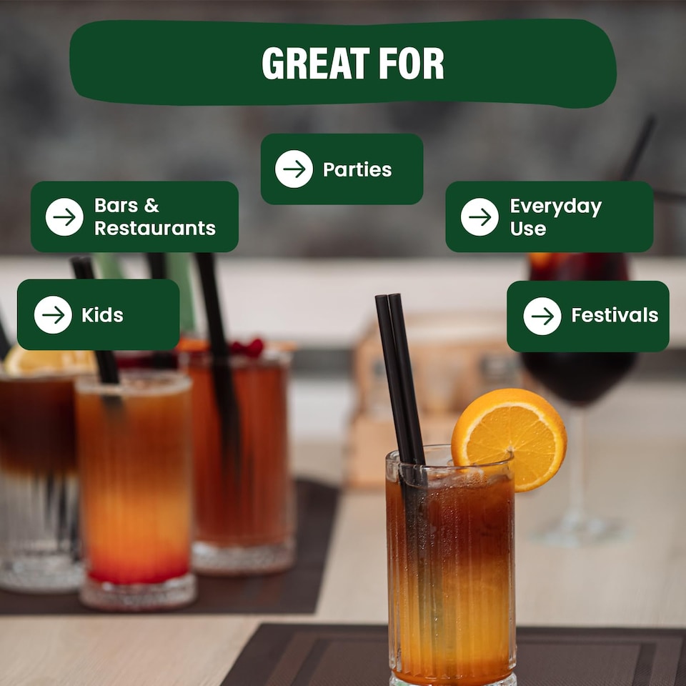 image 1 of ECONX Black Paper Straws 8 Inch Paper Drinking Straws for Parties Hot & Cold Drinks Sip Stirrers Pack 250