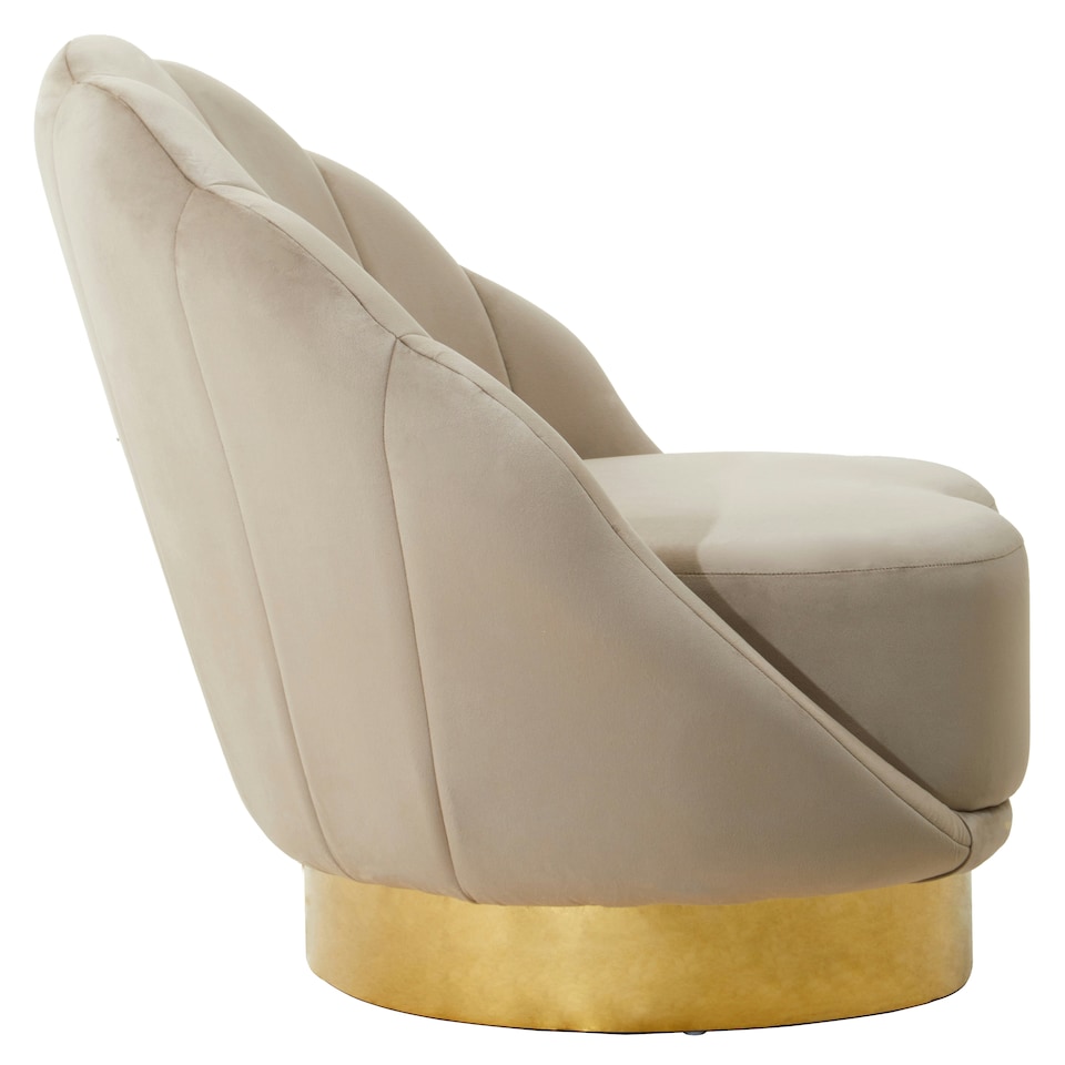 image 1 of Interiors by Premier Mink Velvet Accent Chair| Mink Velvet Upholstery with Scalloped Shell Design, Gold Finish Curved Base Brown