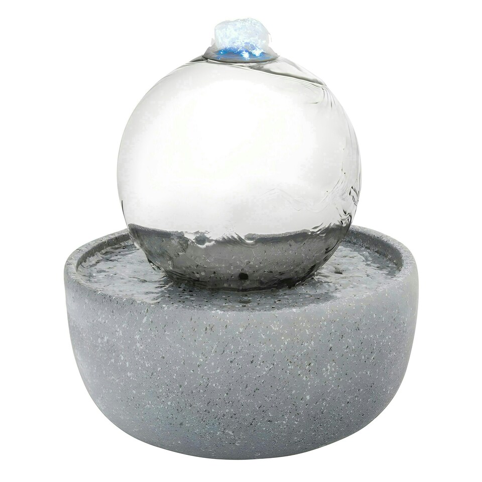 image 1 of Primrose Eclipse Silver Stainless Steel Sphere Water Feature with Lights 23cm