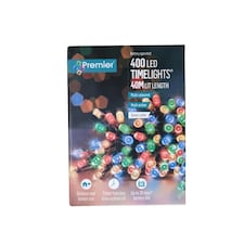 400 LED 40m Premier Christmas Indoor Outdoor Multi Function Battery Operated String Lights with Timer in Multicoloured