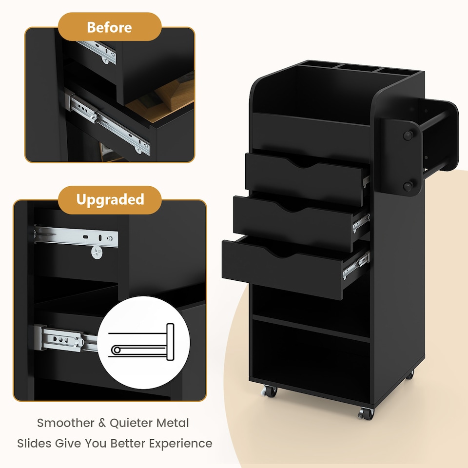 image 1 of COSTWAY Rolling Craft Storage Cart Utility Cart Black