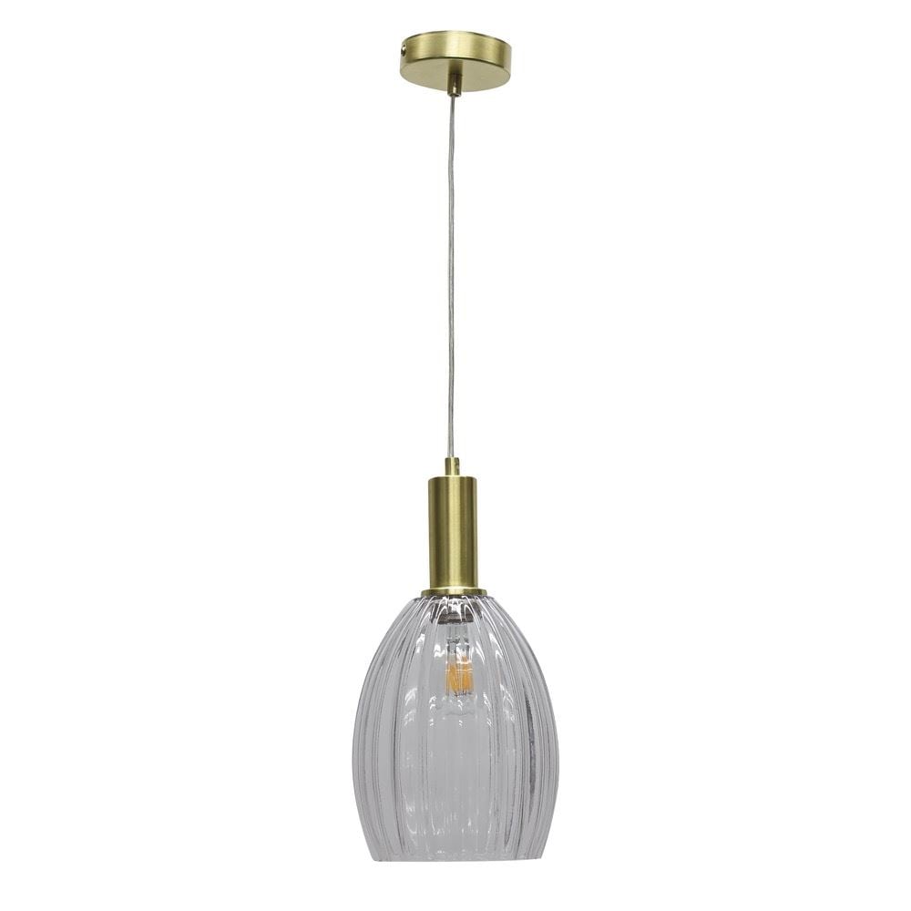 First Choice Lighting Birch - Clear Fluted Glass Satin Brass Deco Pendant Fitting