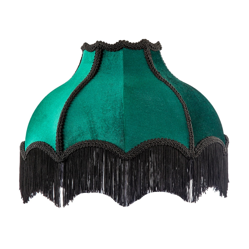 image 1 of Classic Victorian Lamp Shade in Emerald Green Velvet with Black Trims Green