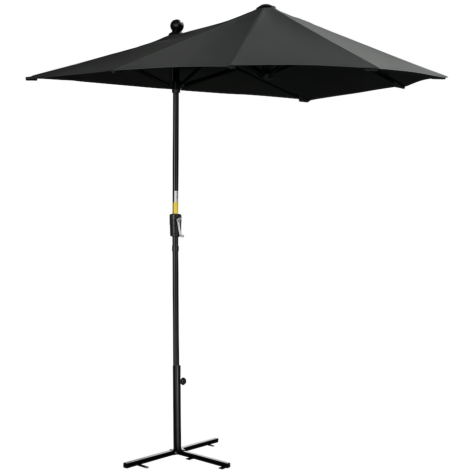 image 1 of Outsunny 2m Half Garden Parasol Market Umbrella w/ Crank Handle, Base Dark Grey