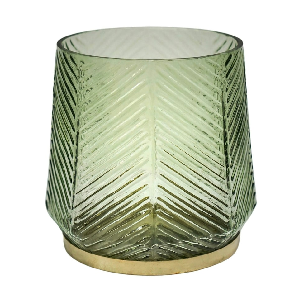 image 1 of Elm Embossed Candle Holder Green