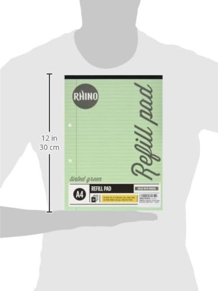 image 1 of Rhino 100 Page 8mm Lined with Margin Refill Pad Green A4 1 Pack