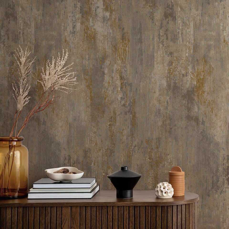 image 1 of Grandeco Vincenzo Distressed Luxury Italian Plaster Wallpaper Taupe | Brown | Taupe | 5.32