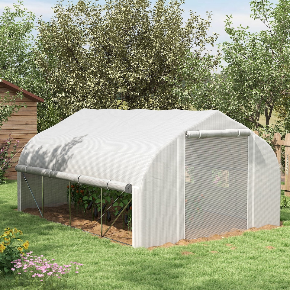 image 1 of Outsunny 4 x 3(m) Walk-in Tunnel Greenhouse, Roll Up Sidewalls, Mesh Door
