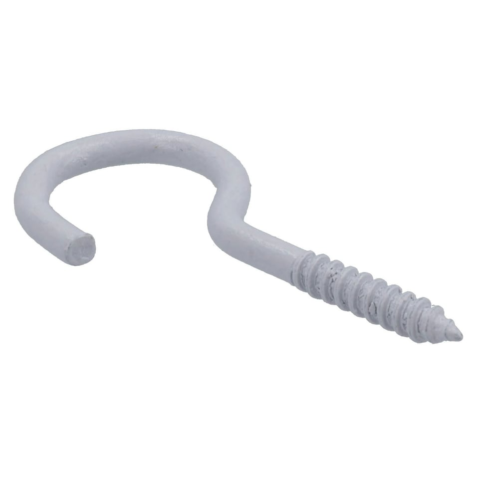 image 1 of Screw Hook Fasteners Hangers White Plastic Finish 16mm Dia 50mm length 30pc