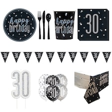 Black Glitz 30th Birthday 8 Person Deluxe Party Pack