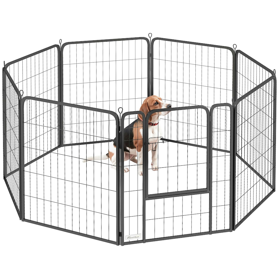 image 1 of PawHut Eight-Panel Dog Playpen with Door, for Indoor, Outdoor, 80cm Tall 