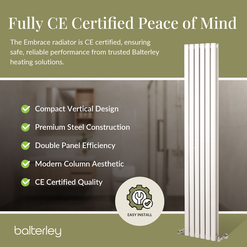 image 1 of Embrace Vertical Double Panel Radiator, 1800mm x 354mm - Gloss White | White | Gloss White | 1