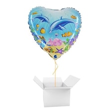Dolphin & Fish Under The Sea Heart Shape Foil Helium Balloon - Inflated Balloon in a Box