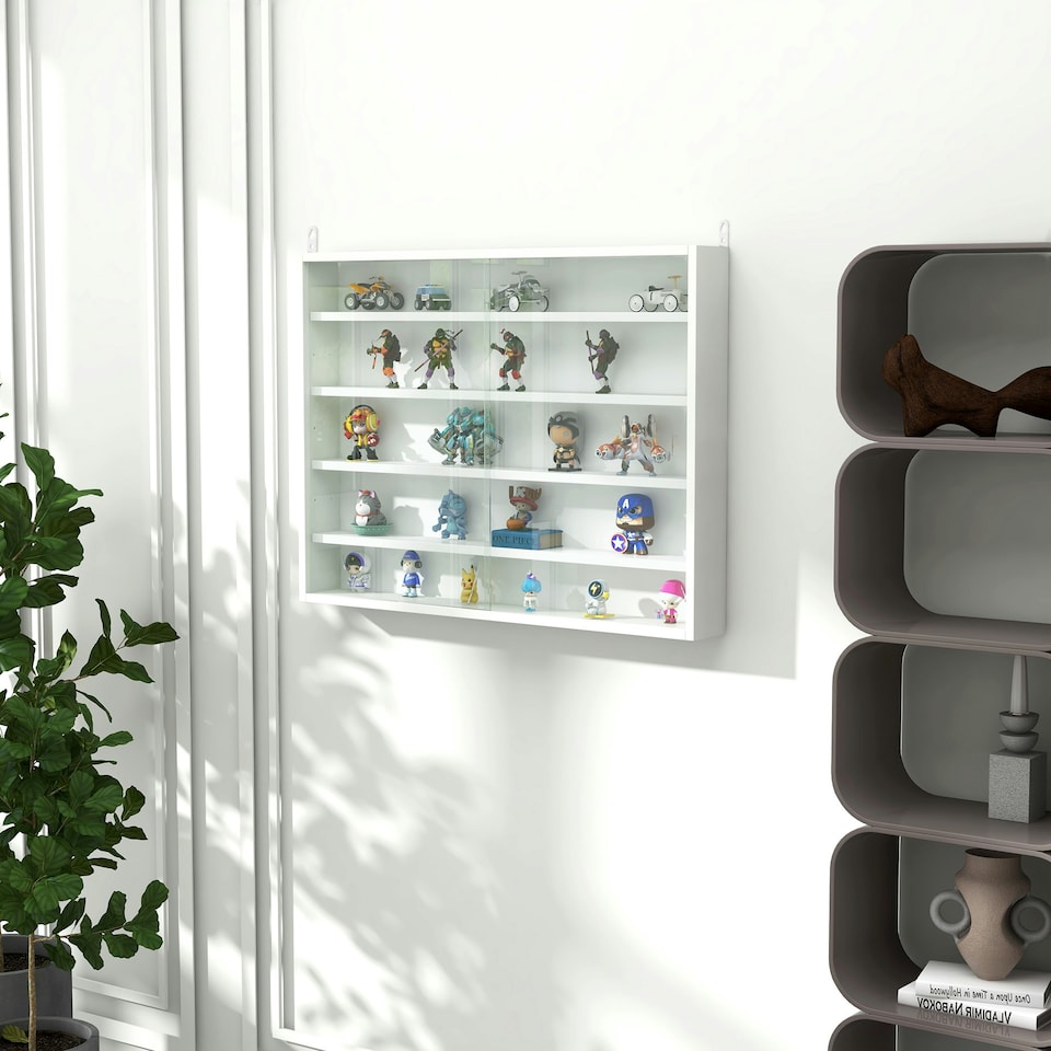image 1 of HOMCOM 5-Tier Wall Display Shelf Unit Cabinet w/ Shelves Glass Doors