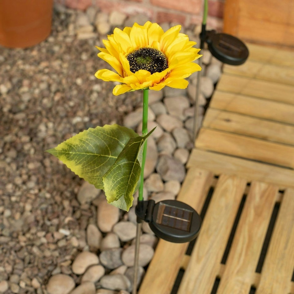 image 1 of ValueLights 2 Pack Solar Powered Yellow Sunflower Outdoor Spike Lights Garden Stake Lamp