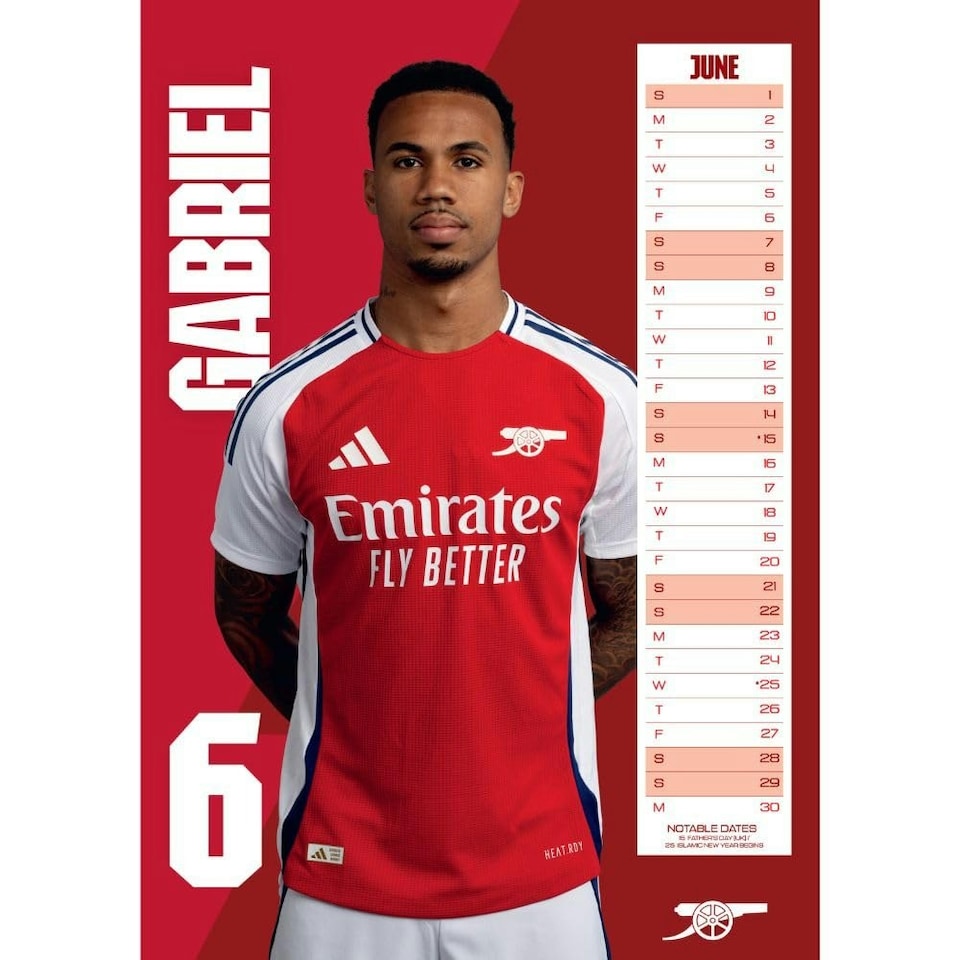image 1 of Arsenal FC 2025 A3 Wall Calendar - Multicoloured - One Size