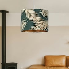 First Choice Lighting Tropica Dark Green with Gold Embossed Leaf Detail 25cm Ceiling Pendant or Table Lamp Shade Green