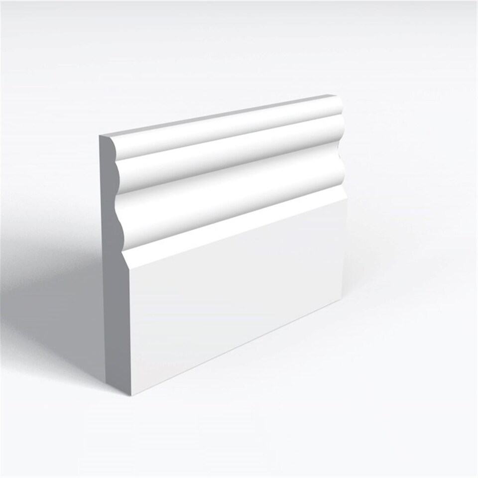 Pack of 5 (Total 5 Units) - Moisture Resistant MDF Primed Regency D Skirting Board & Rebate - 18mm (T) x 219mm (H) x 3050mm (L)