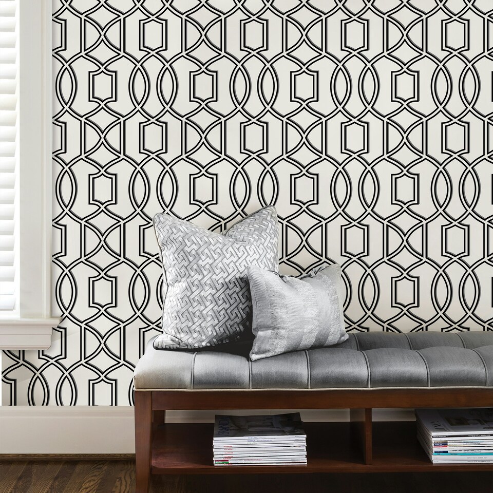 image 1 of NuWallpaper NU1696 Uptown Trellis Peel & Stick Wallpaper, Black & White Multi