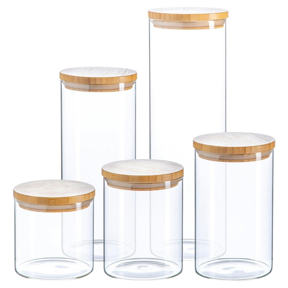 image 1 of Argon Tableware 5pc Scandi Storage Jar Set with Wooden Lids