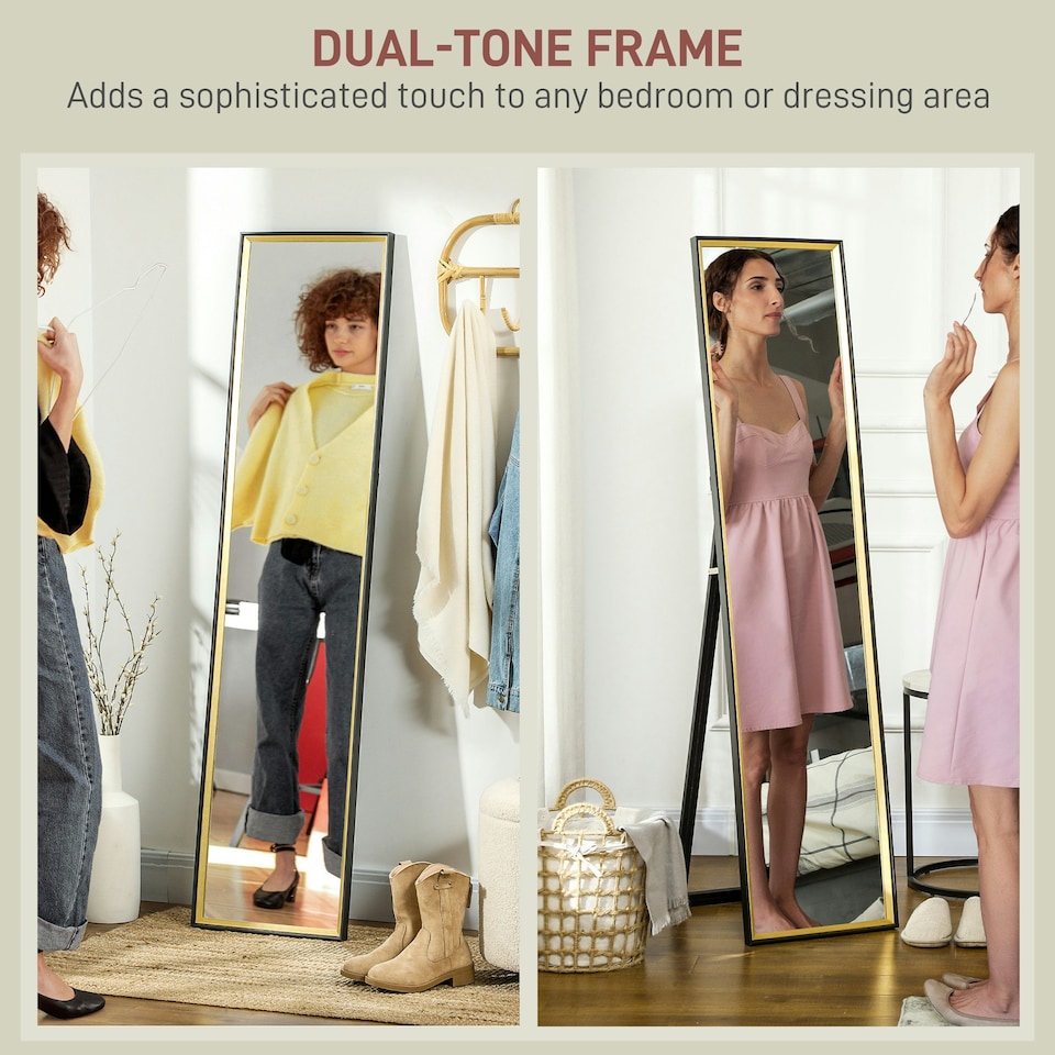 image 1 of HOMCOM Full Length Mirror Wall Mount Leaning Standing Mirror, Black