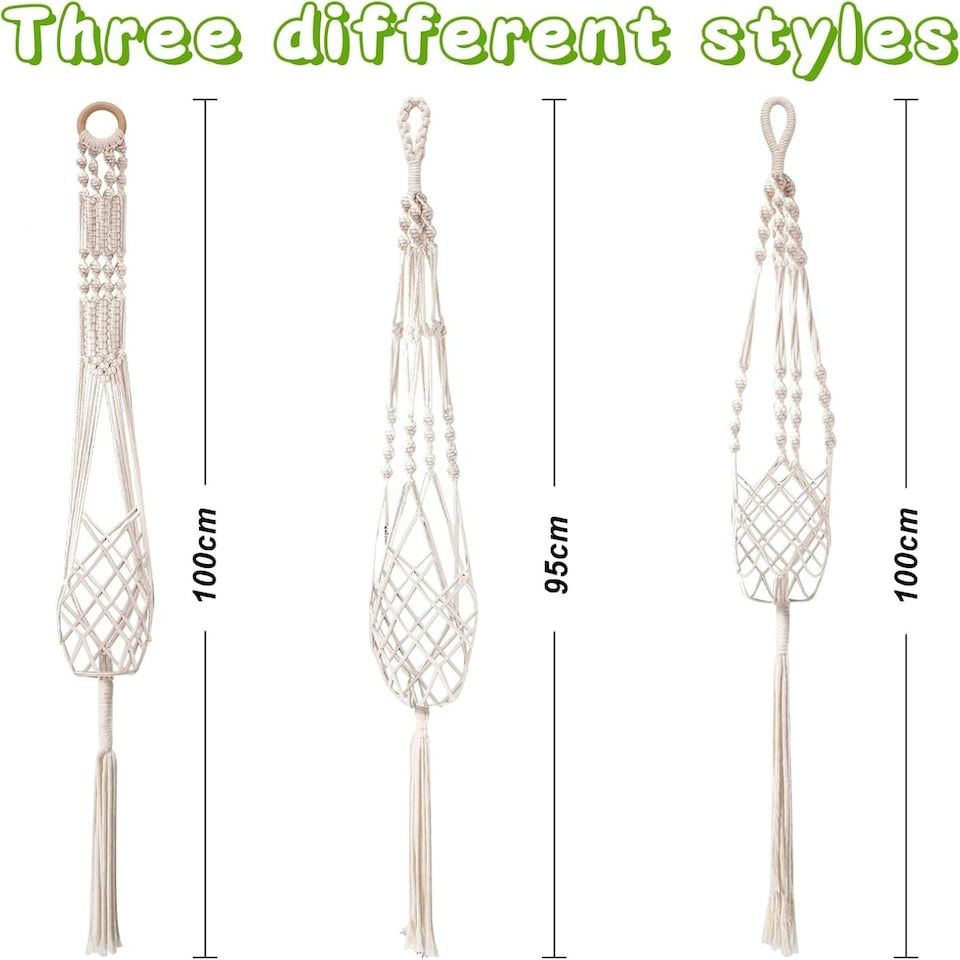 image 1 of 3 Pack Hanging Basket Indoor Outdoor Hanging Plant Pots with 3 Hooks Cream