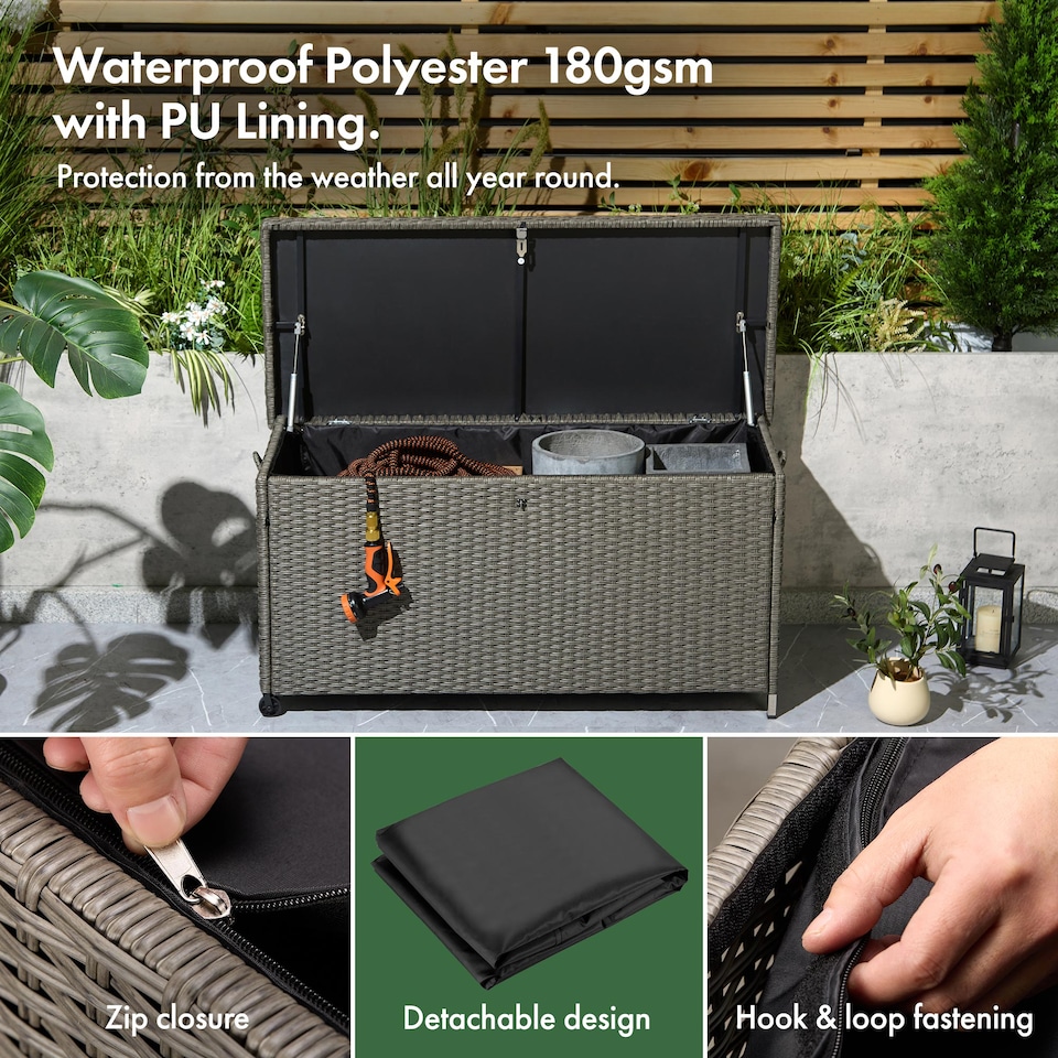 image 1 of VonHaus Rattan Effect with Lockable Lid Garden Storage Box 290L