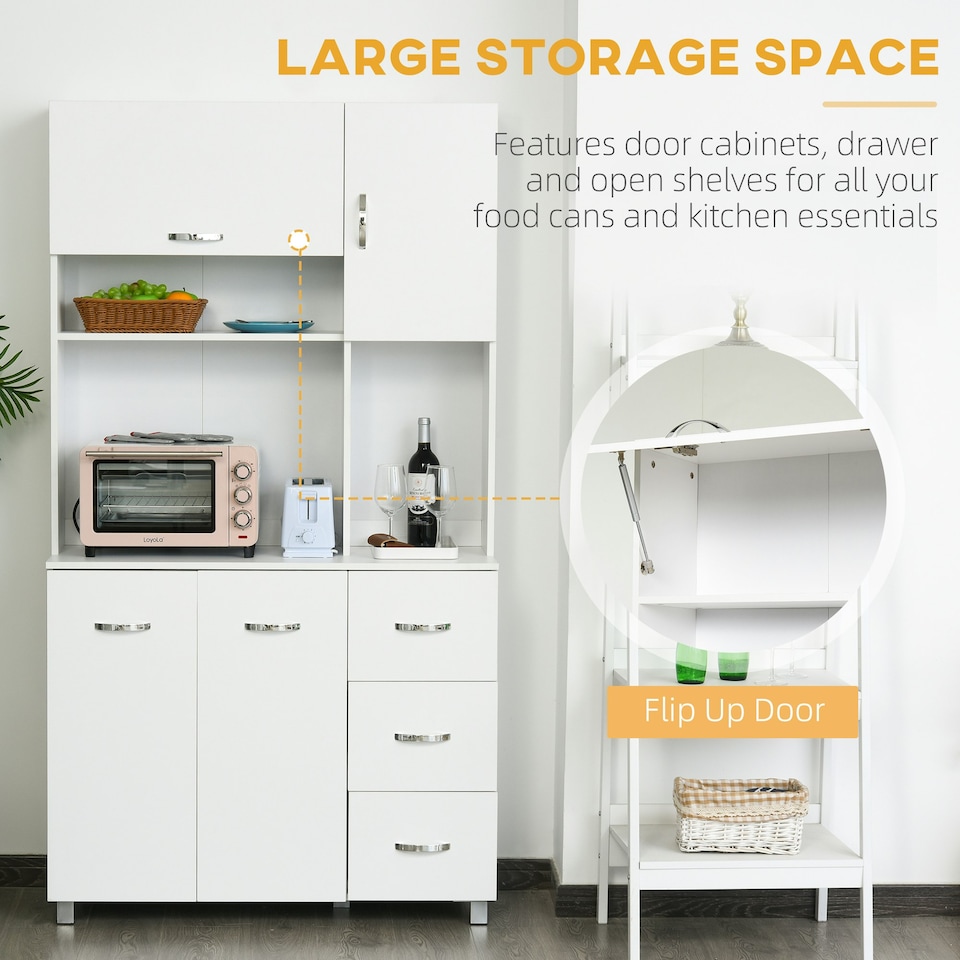 image 1 of HOMCOM Freestanding Kitchen Cupboard Storage Unit  Drawers Handles Shelf