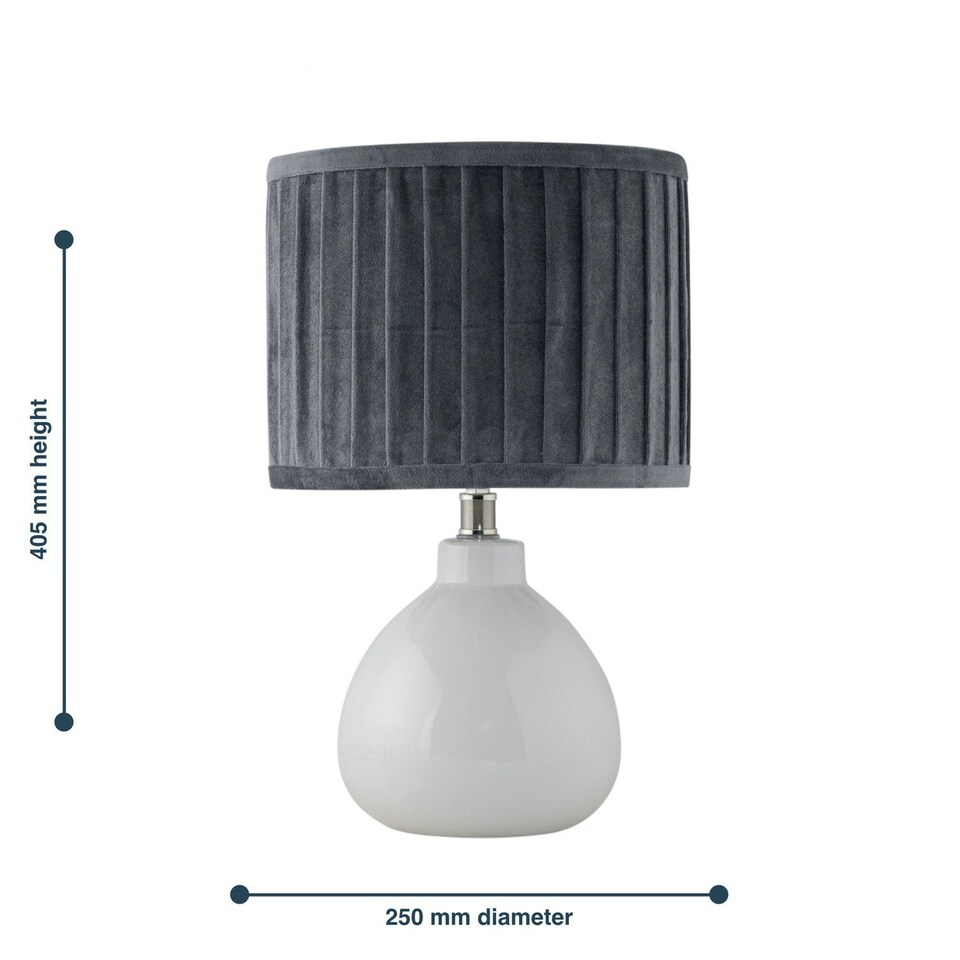 image 1 of First Choice Lighting Tuscan White Ceramic Lamp with Grey Pleated Velvet Shade White | Grey
