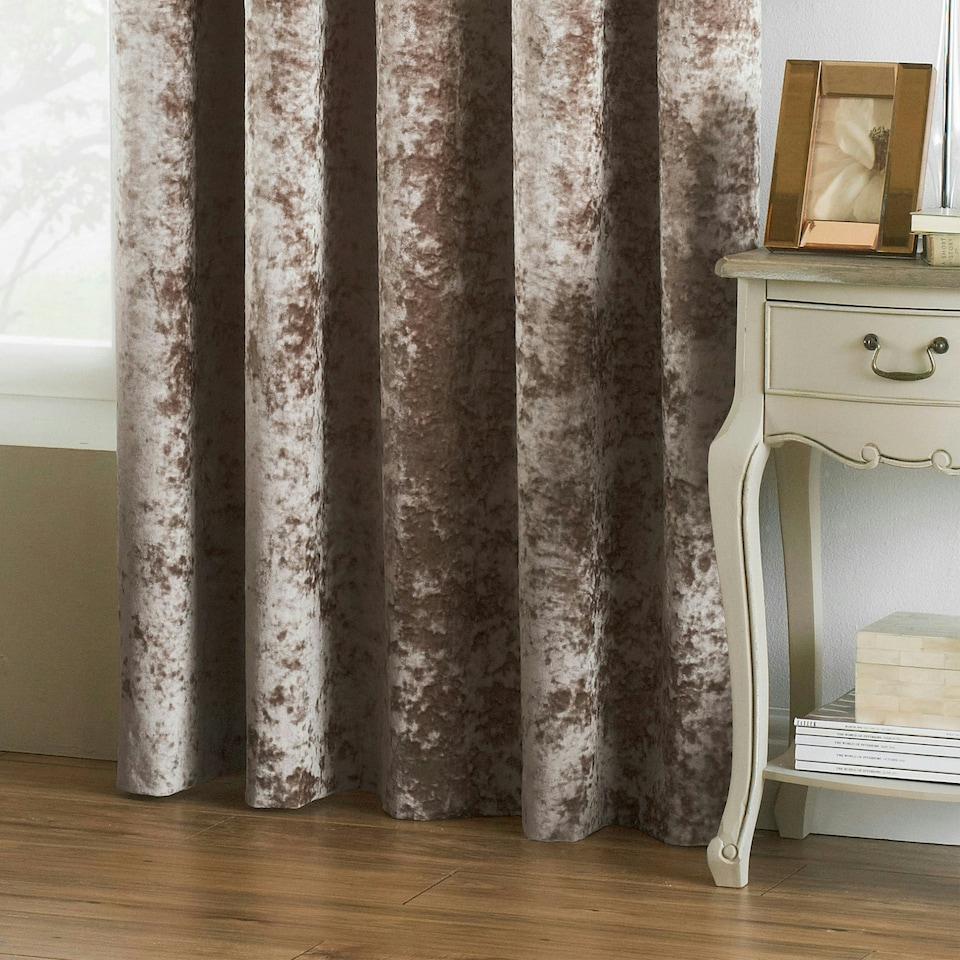 image 1 of Paoletti Verona Crushed Velvet Oyster Eyelet Curtains 168 x 137cm