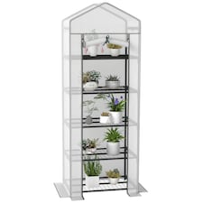 Outsunny 5 Tier Mini Greenhouse Grow House w Roll Up Door, WhiteGrey